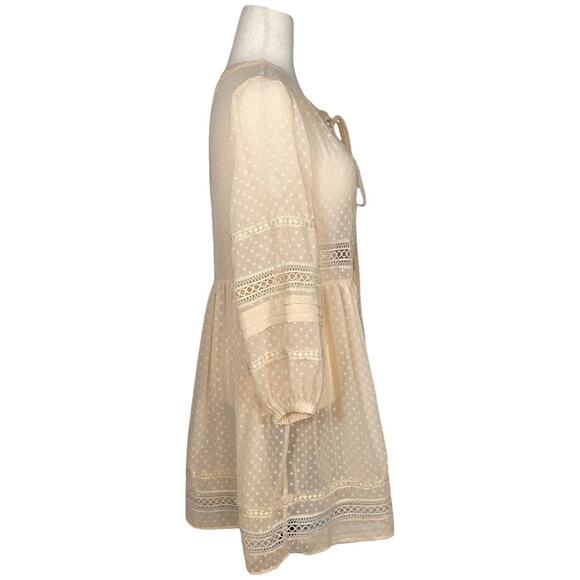 STELLAH Anthropologie Beige Swiss Dot Lace Sheer Dress Size: L - Picture 2 of 4